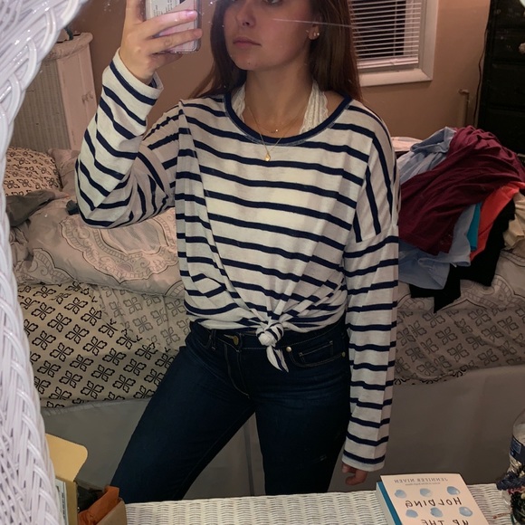 Kiara Tops - Striped long sleeve crew neck